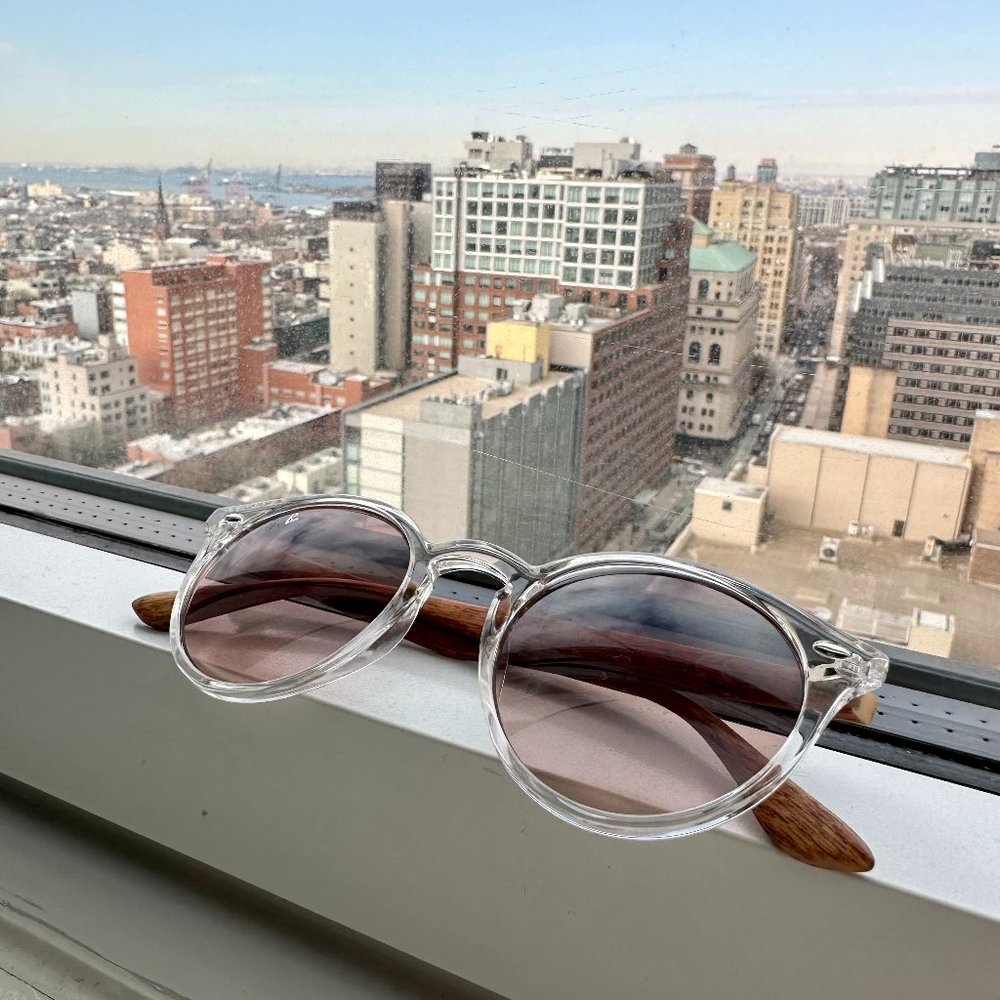Custom Ray-Ban Round Sunglasses with Clear front + Wood Temple